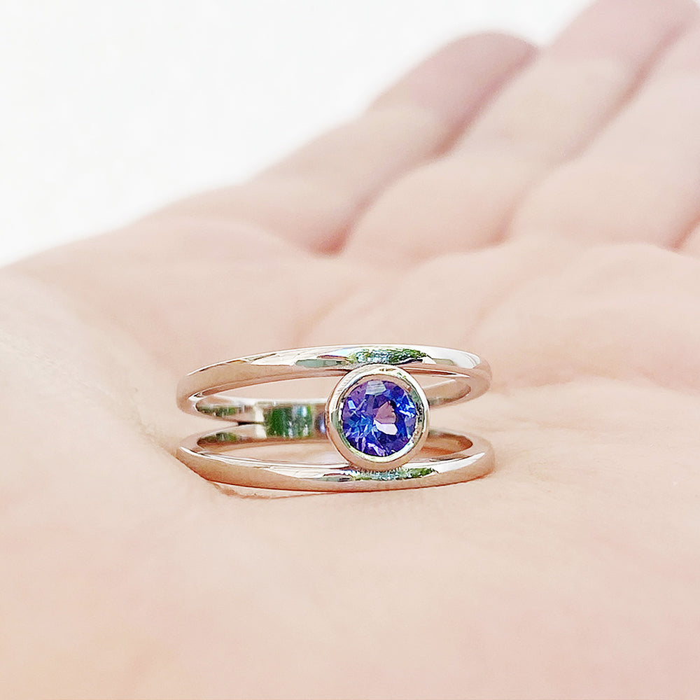 Harper, Round cut Tanzanite Split Band Ring