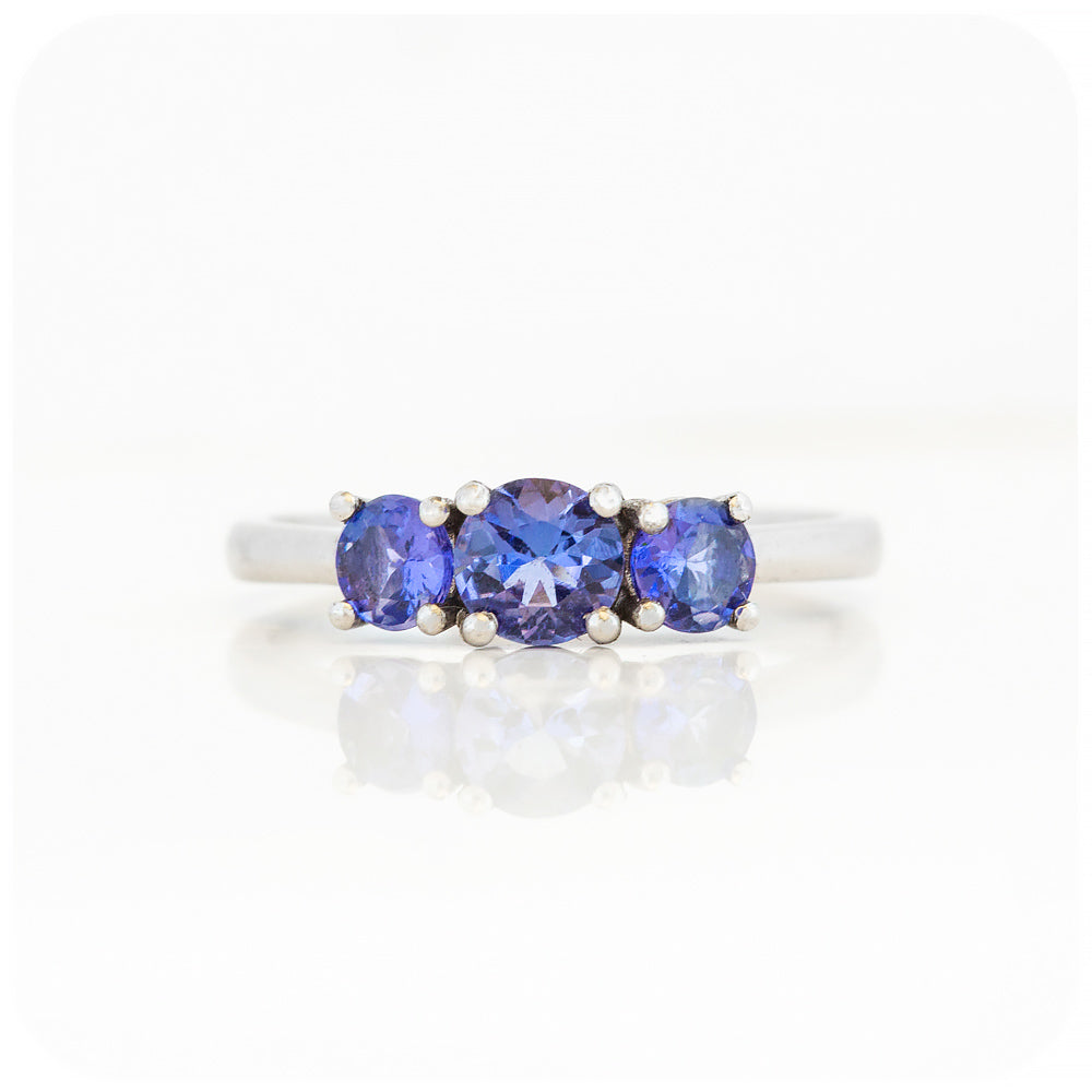 Round cut Tanzanite Trilogy Anniversary Ring - Victoria's Jewellery