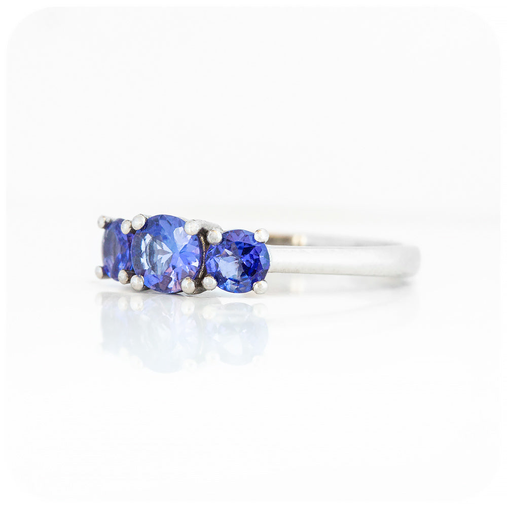 Round cut Tanzanite Trilogy Anniversary Ring - Victoria's Jewellery