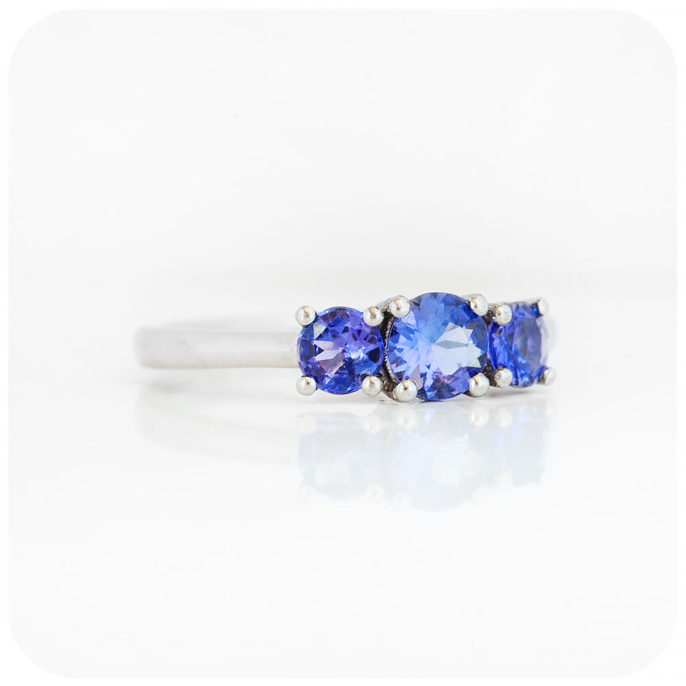 Round cut Tanzanite Trilogy Anniversary Ring - Victoria's Jewellery