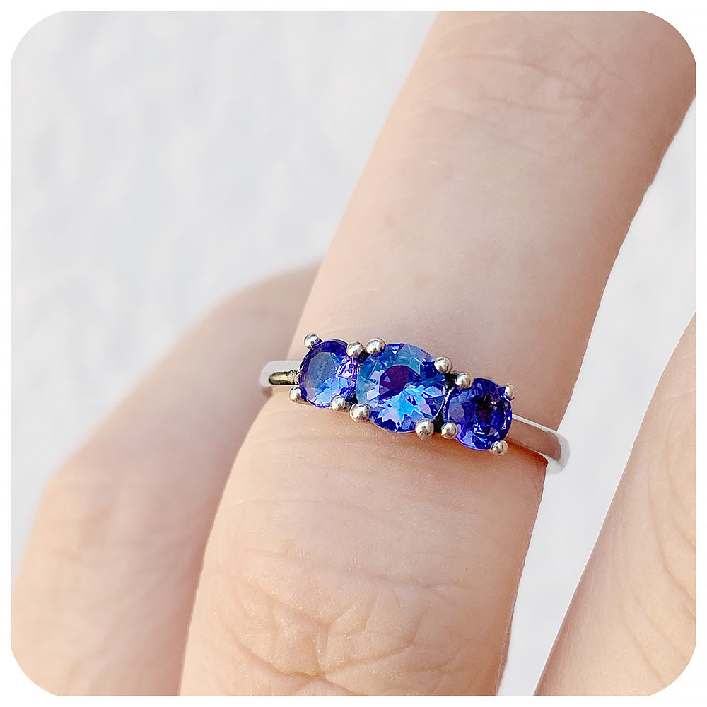 Round cut Tanzanite Trilogy Anniversary Ring - Victoria's Jewellery