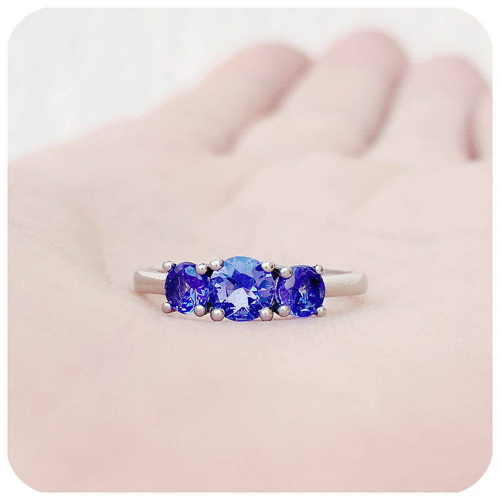 Round cut Tanzanite Trilogy Anniversary Ring - Victoria's Jewellery