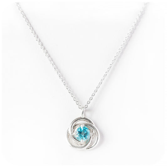 Freyja, a round cut Swiss Blue Topaz Pendant
