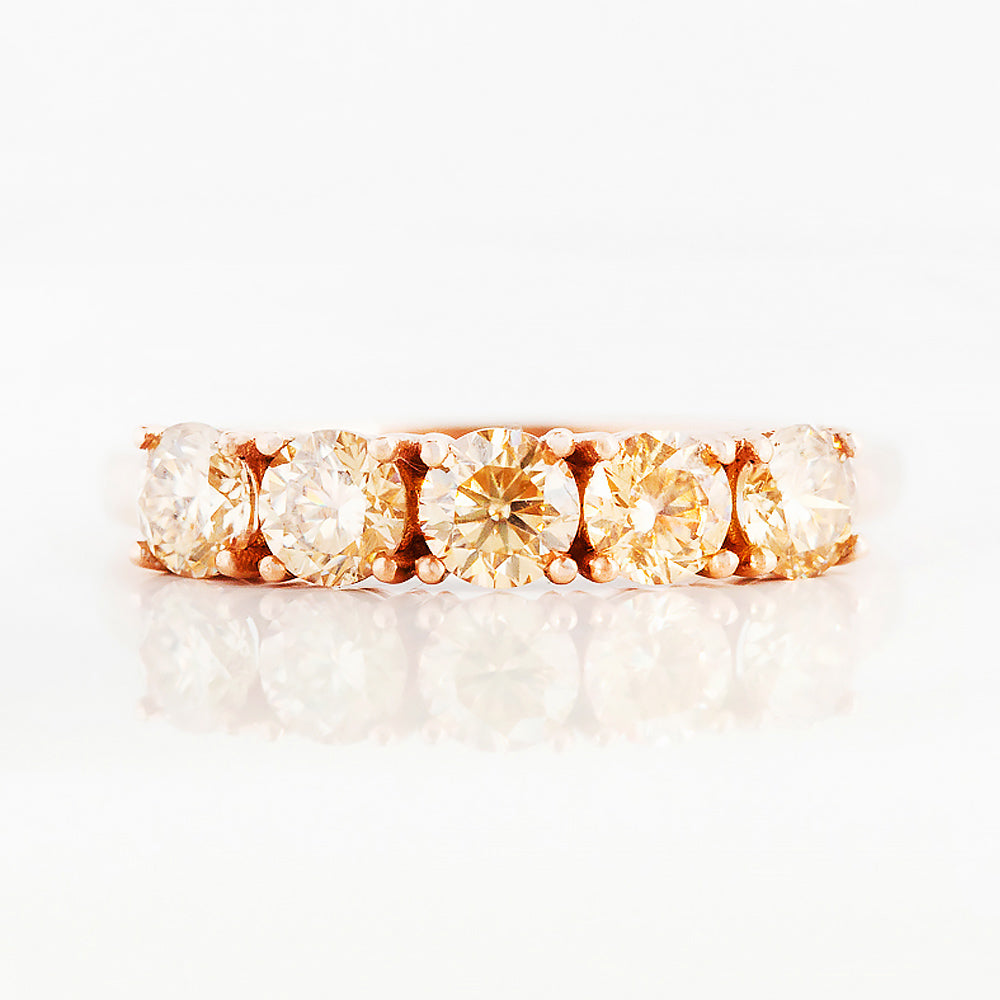 Round cut yellow moissanite half eternity ring in Rose Gold - Victoria's Jewellery