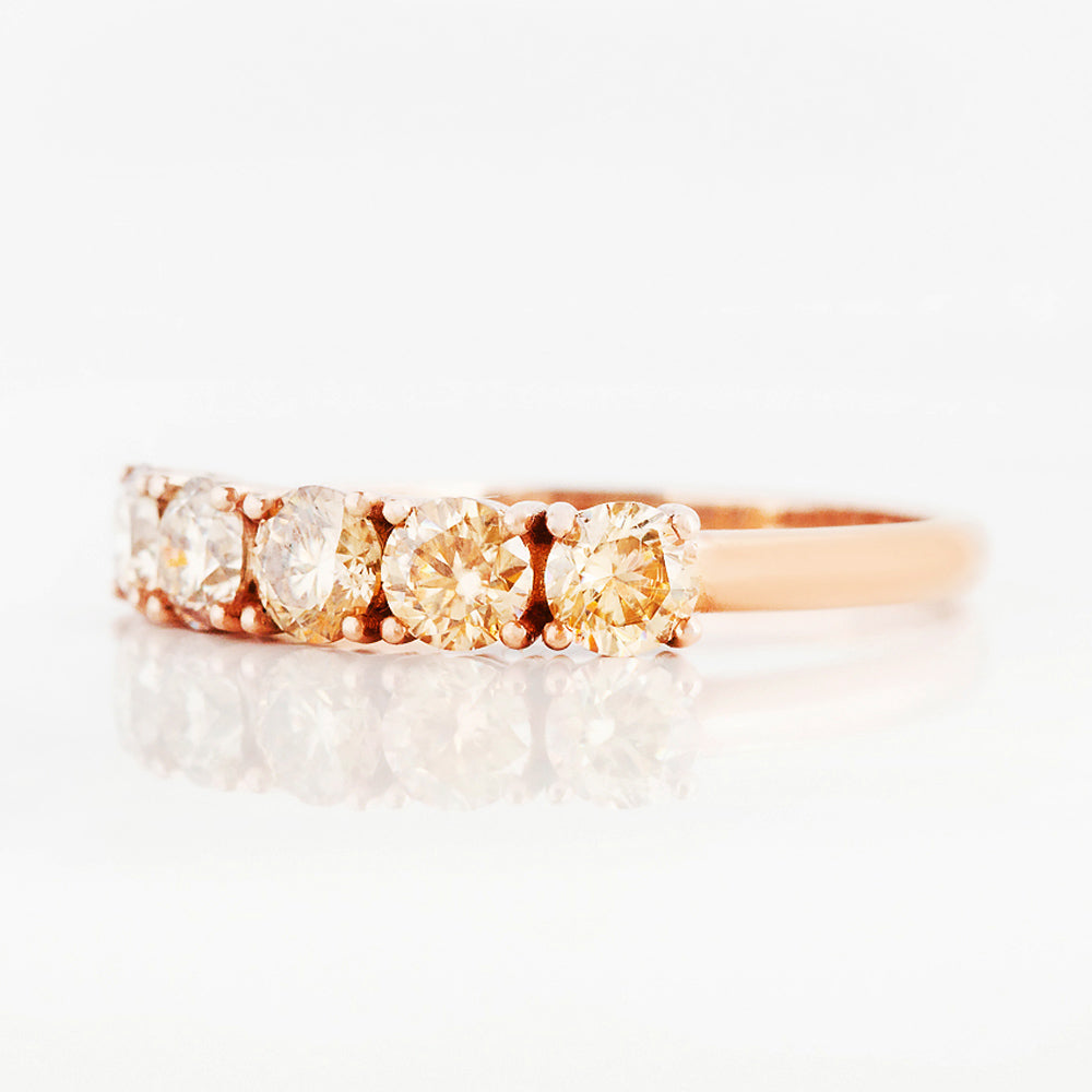 Round cut yellow moissanite half eternity ring in Rose Gold - Victoria's Jewellery