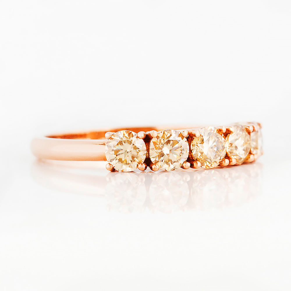 Round cut yellow moissanite half eternity ring in Rose Gold - Victoria's Jewellery