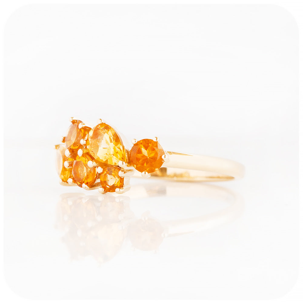 Round and Pear cut Yellow Citrine Cluster Anniversary Ring - Victoria's Jewellery