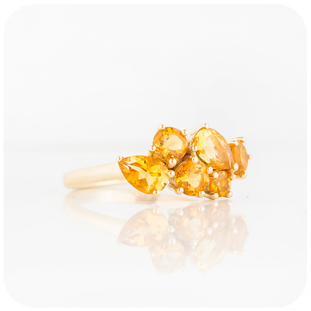 Round and Pear cut Yellow Citrine Cluster Anniversary Ring - Victoria's Jewellery