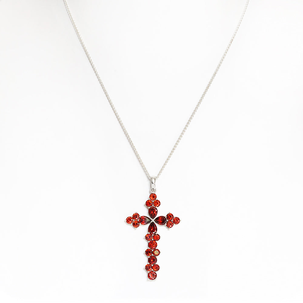 The Garnet Cross Pendant in Sterling Silver - Victoria's Jewellery