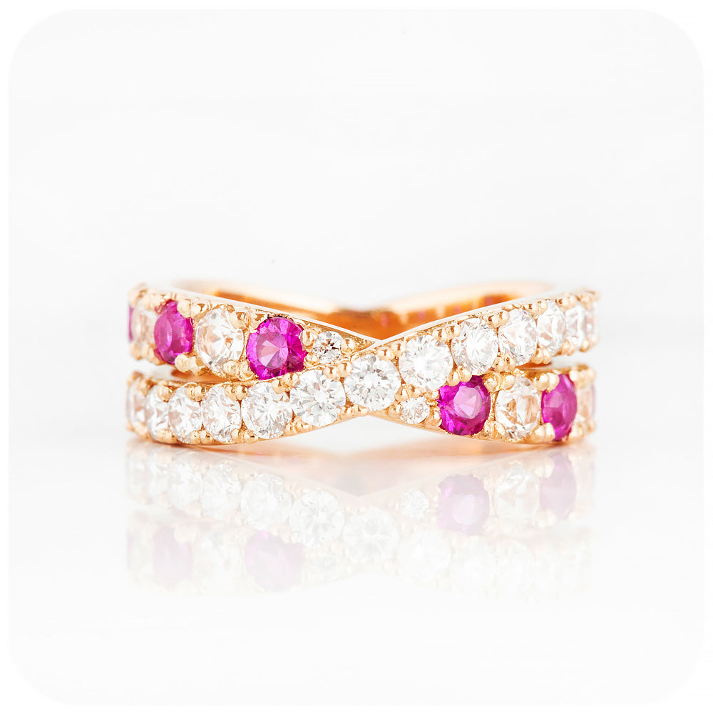 Round cut Ruby and Diamond Anniversary Ring in Rose Gold - Victoria's Jewellery