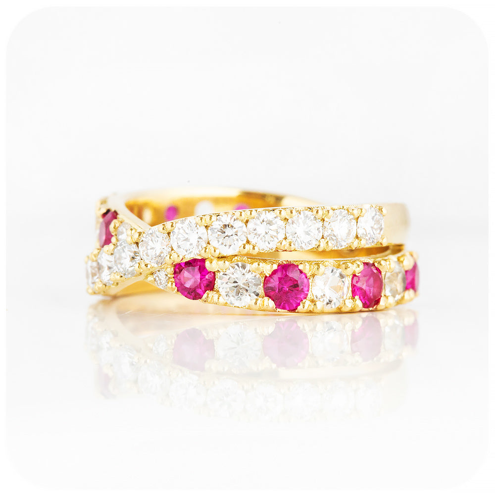 Round cut Ruby and Diamond Anniversary Ring in Yellow Gold - Victoria's Jewellery