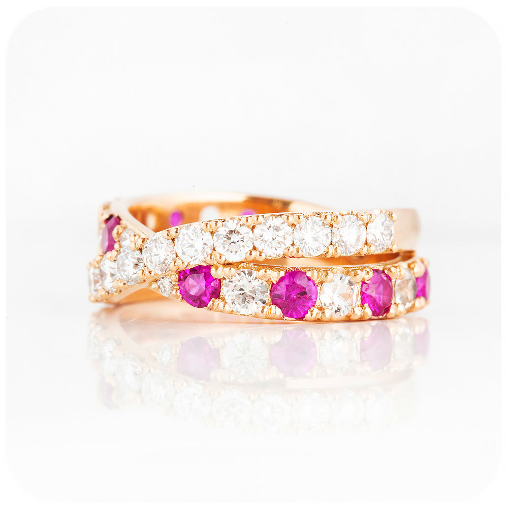 Round cut Ruby and Diamond Anniversary Ring in Rose Gold - Victoria's Jewellery