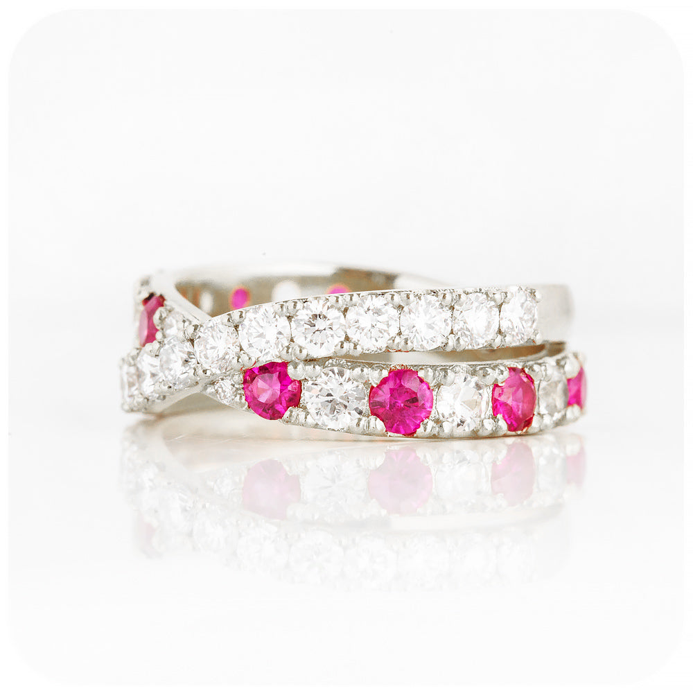 Round cut Ruby and Diamond Anniversary Ring in White Gold - Victoria's Jewellery