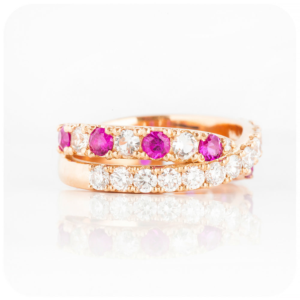 Round cut Ruby and Diamond Anniversary Ring in Rose Gold - Victoria's Jewellery