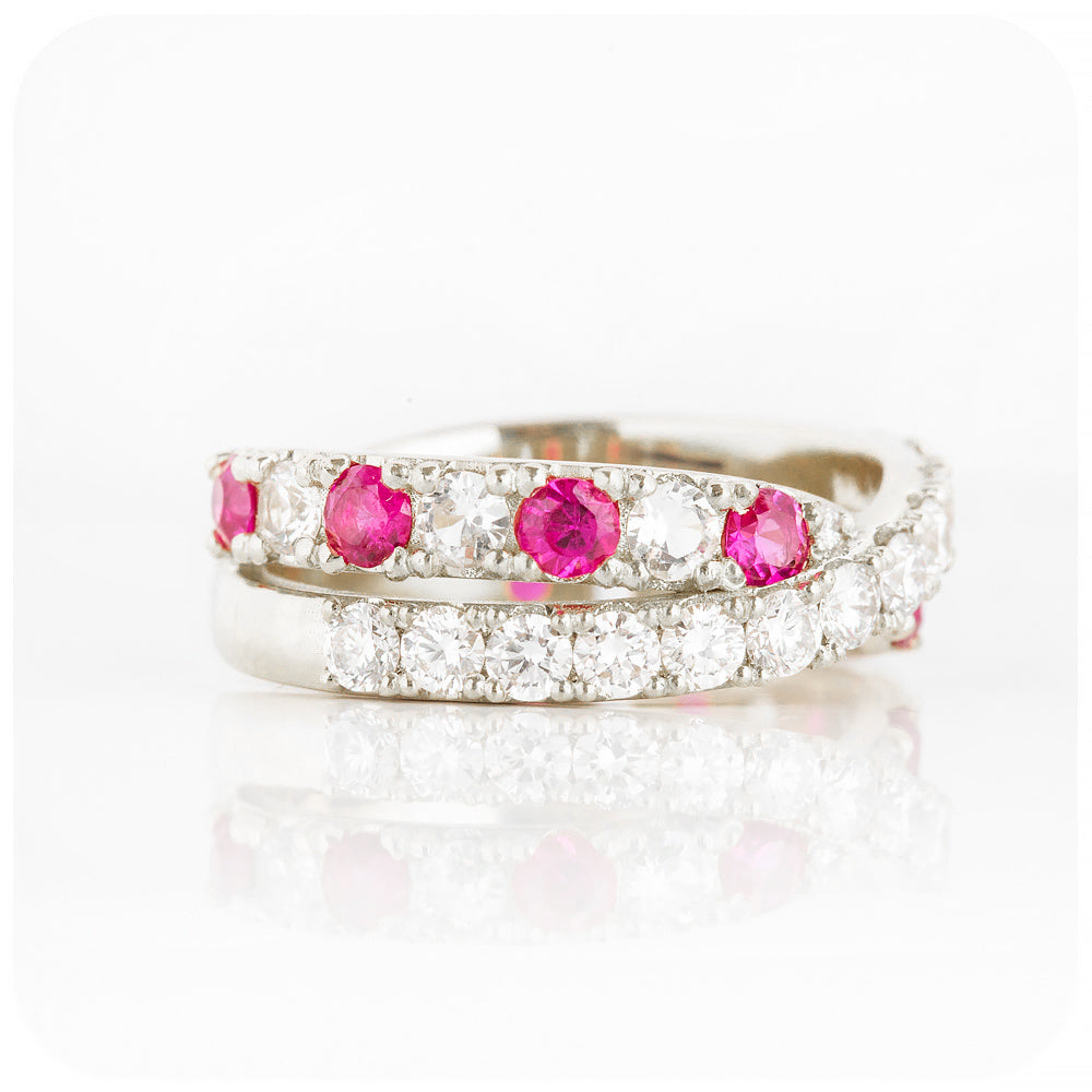 Round cut Ruby and Diamond Anniversary Ring in White Gold - Victoria's Jewellery