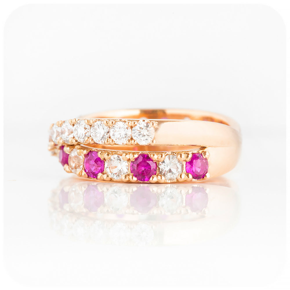 Round cut Ruby and Diamond Anniversary Ring in Rose Gold - Victoria's Jewellery