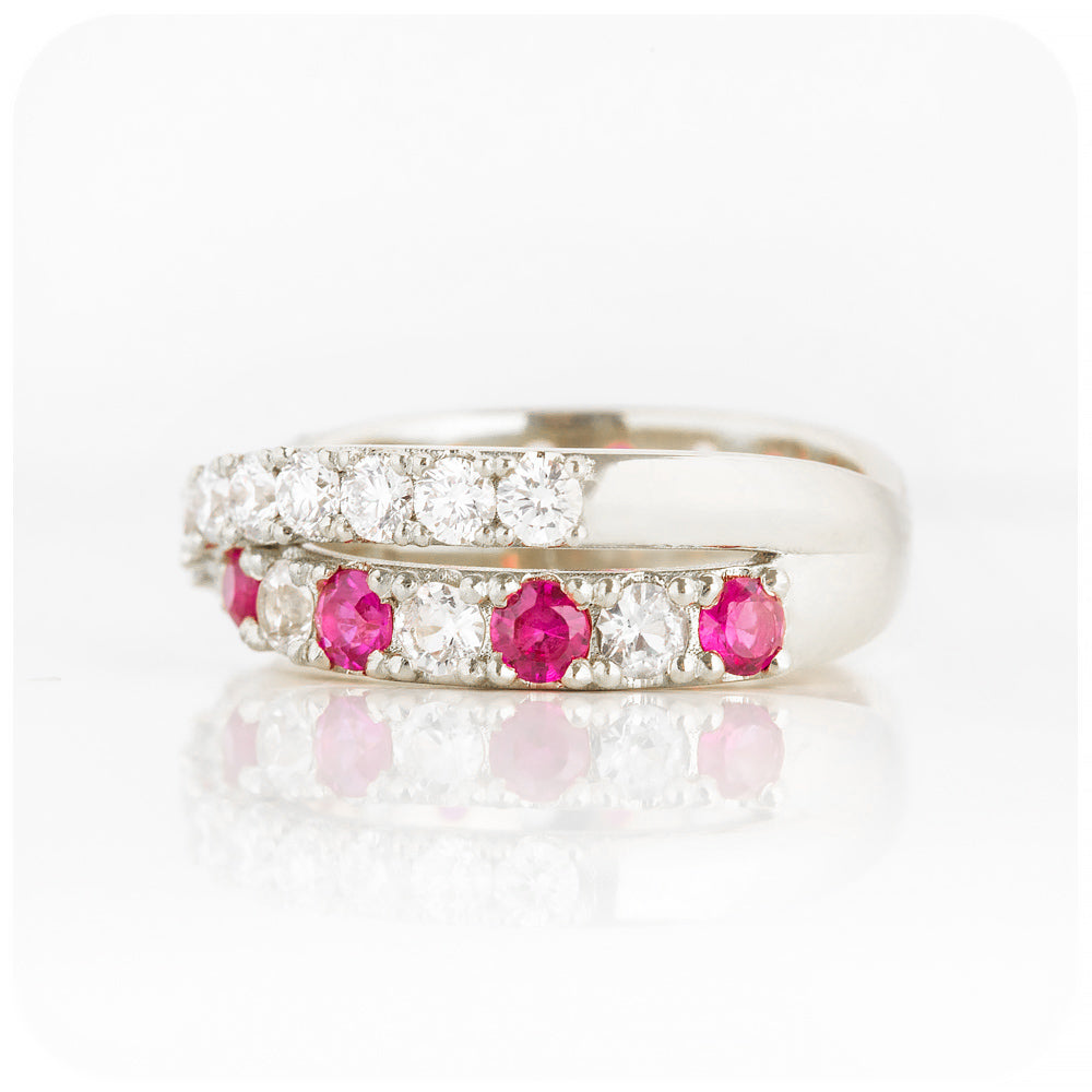 Round cut Ruby and Diamond Anniversary Ring in White Gold - Victoria's Jewellery
