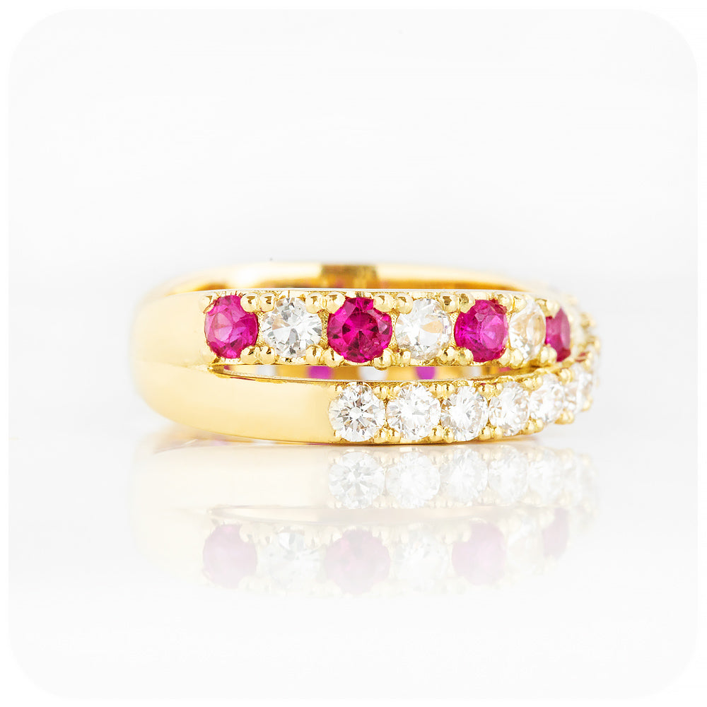 Round cut Ruby and Diamond Anniversary Ring in Yellow Gold - Victoria's Jewellery