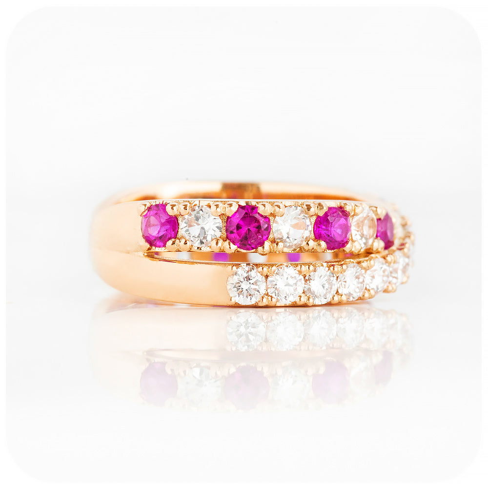Round cut Ruby and Diamond Anniversary Ring in Rose Gold - Victoria's Jewellery
