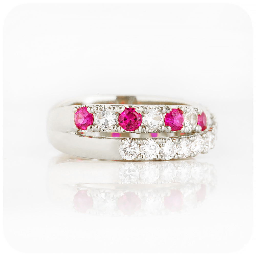 Round cut Ruby and Diamond Anniversary Ring in White Gold - Victoria's Jewellery
