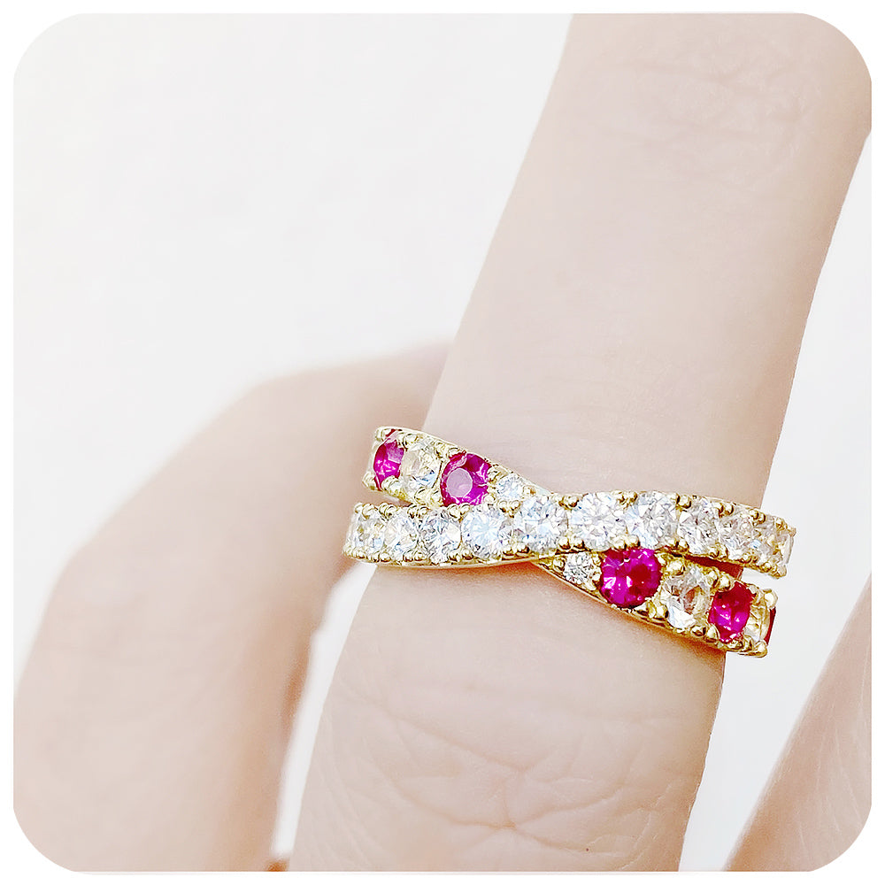 Round cut Ruby and Diamond Anniversary Ring in Yellow Gold - Victoria's Jewellery