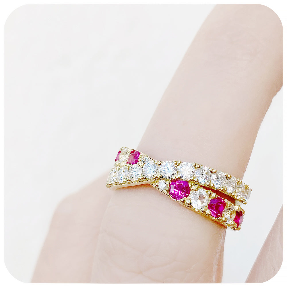 Round cut Ruby and Diamond Anniversary Ring in Yellow Gold - Victoria's Jewellery