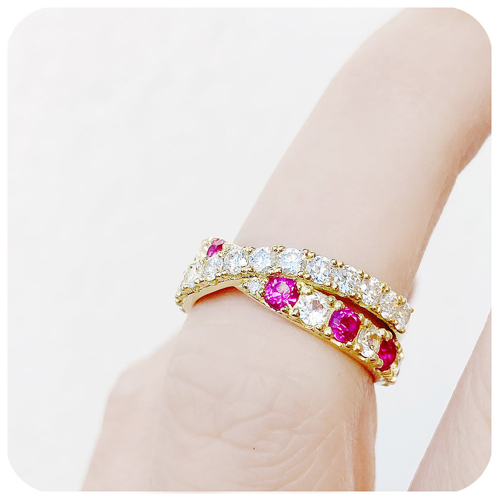Round cut Ruby and Diamond Anniversary Ring in Yellow Gold - Victoria's Jewellery