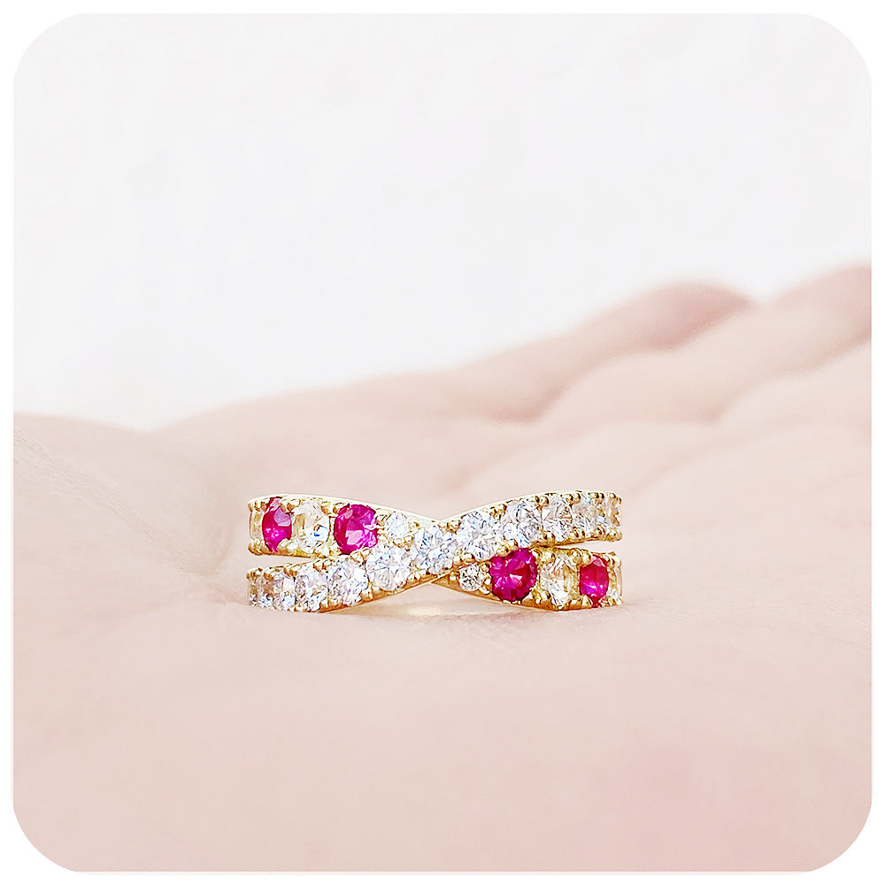 Round cut Ruby and Diamond Anniversary Ring in Yellow Gold - Victoria's Jewellery