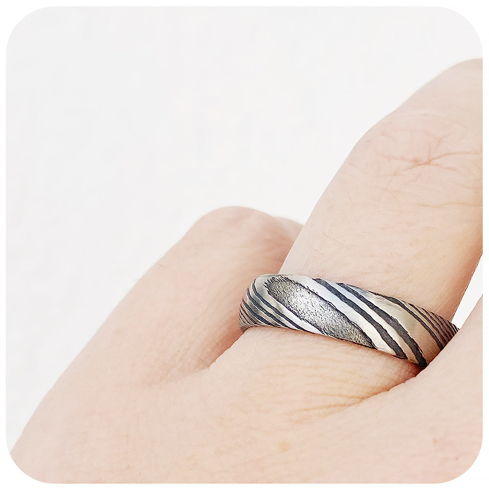 Silver Damascus Men's Wedding Ring - 6mm
