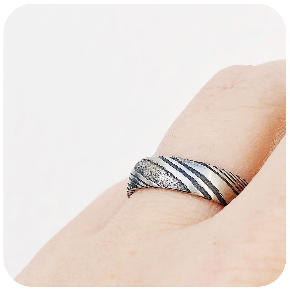 Silver Damascus Men's Wedding Ring - 6mm