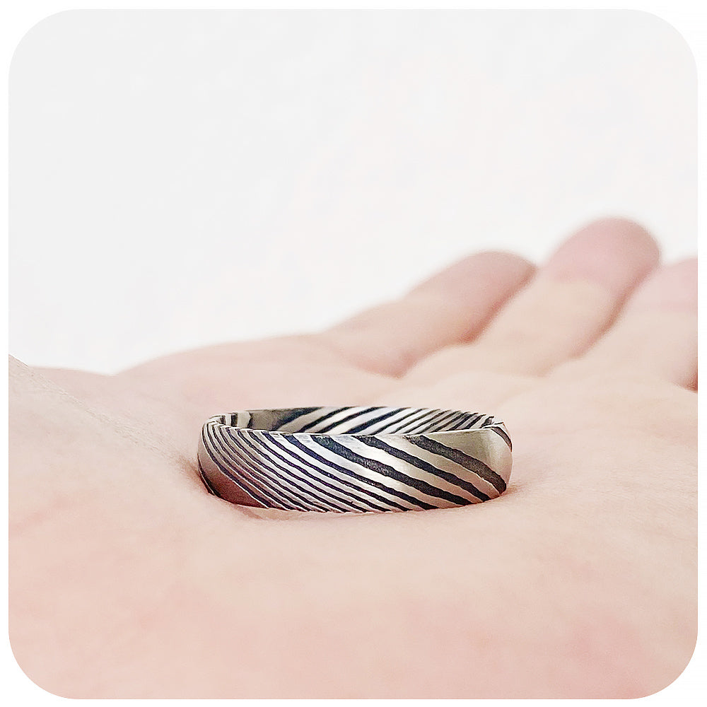 Silver Damascus Men's Wedding Ring - 6mm