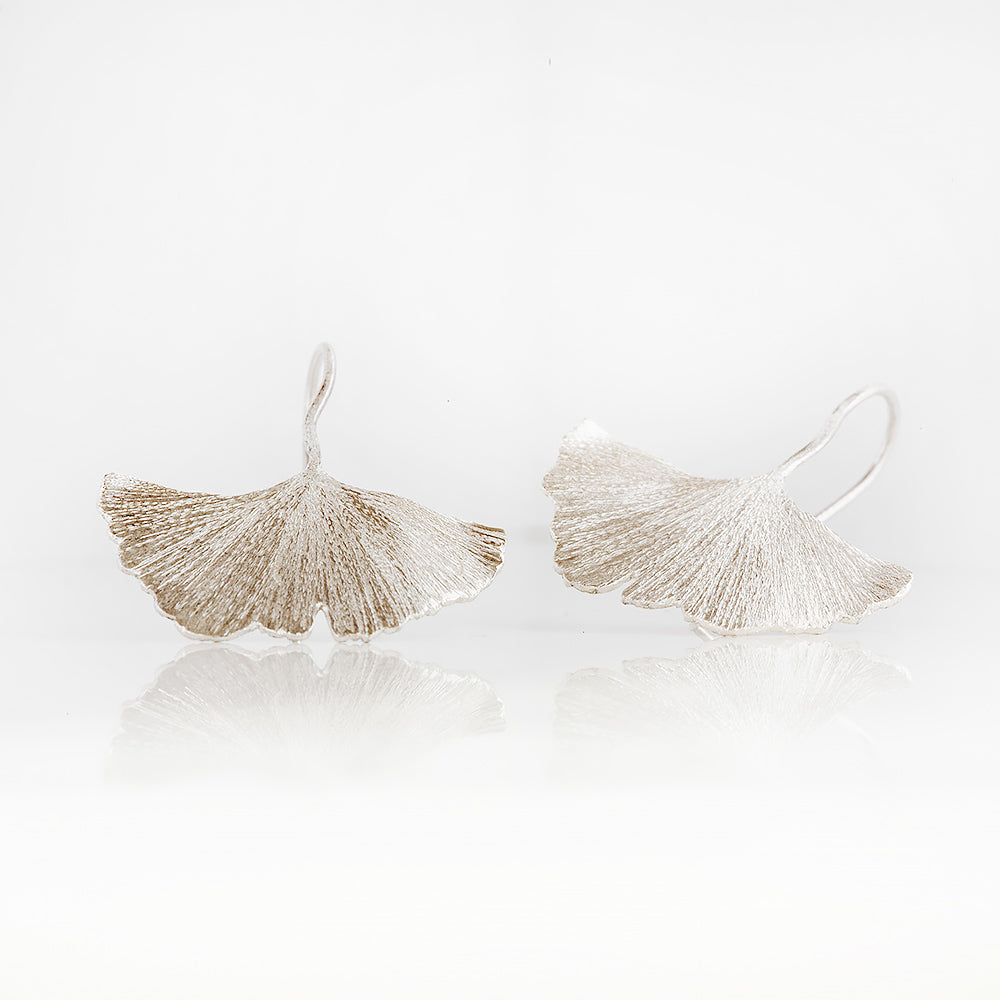 Hand made Ginkgo Biloba Leaf Earring Made in Sterling Silver