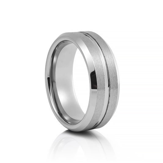 Miles, a Brushed Centre Groove Tungsten Mens Wedding Ring