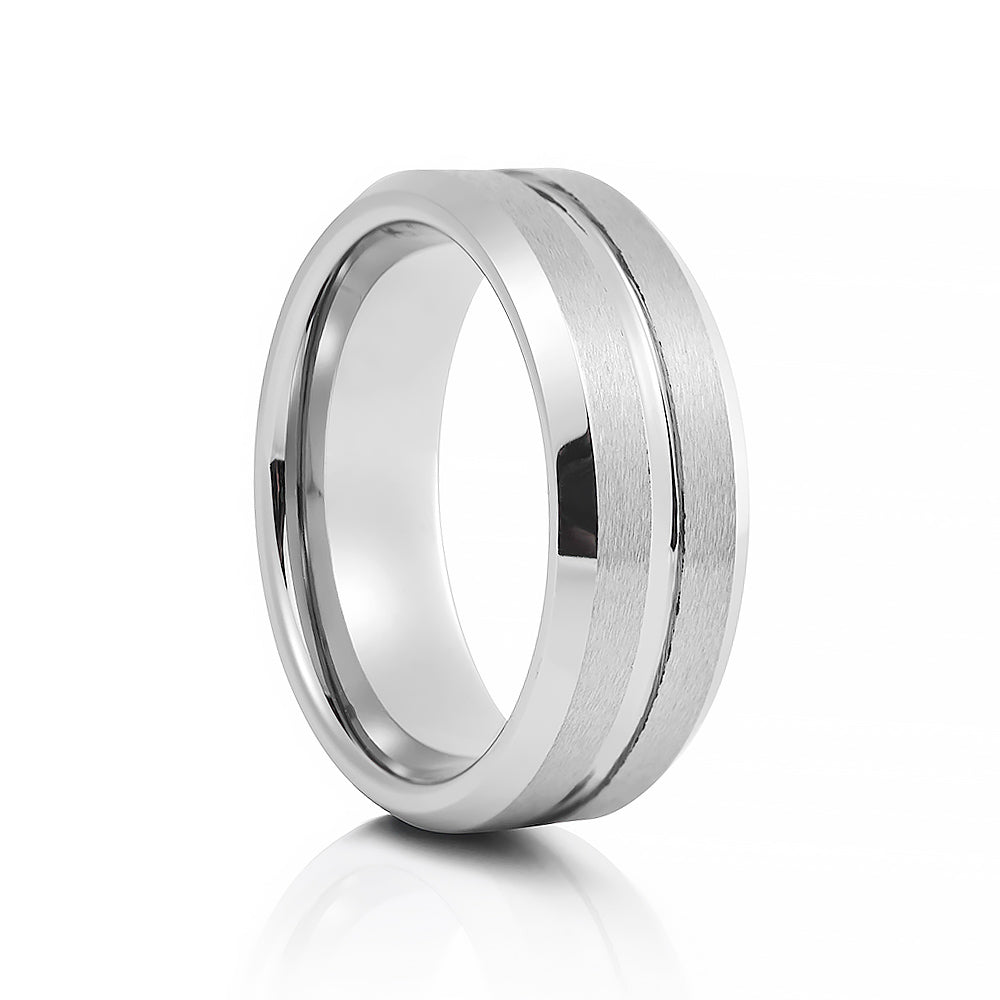 Silver Groove and Brushed Tungsten Mens Wedding Ring - Victoria's Jewellery