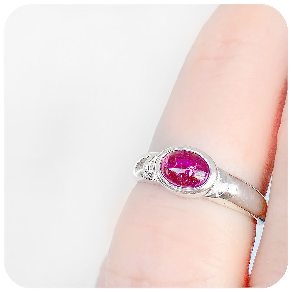 Oval Cabochon cut Pink Tourmaline Signet Style Ring - Victoria's Jewellery