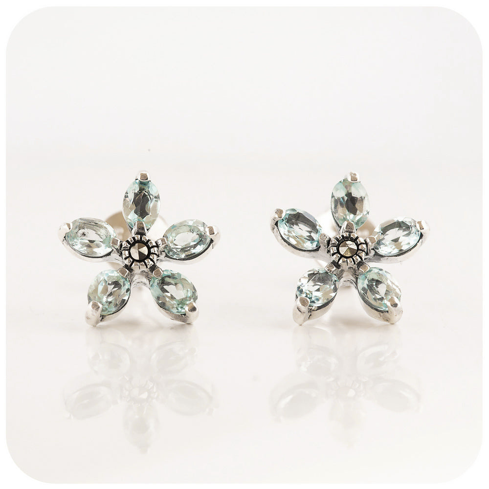 Sky Blue Topaz Flower Stud Earrings