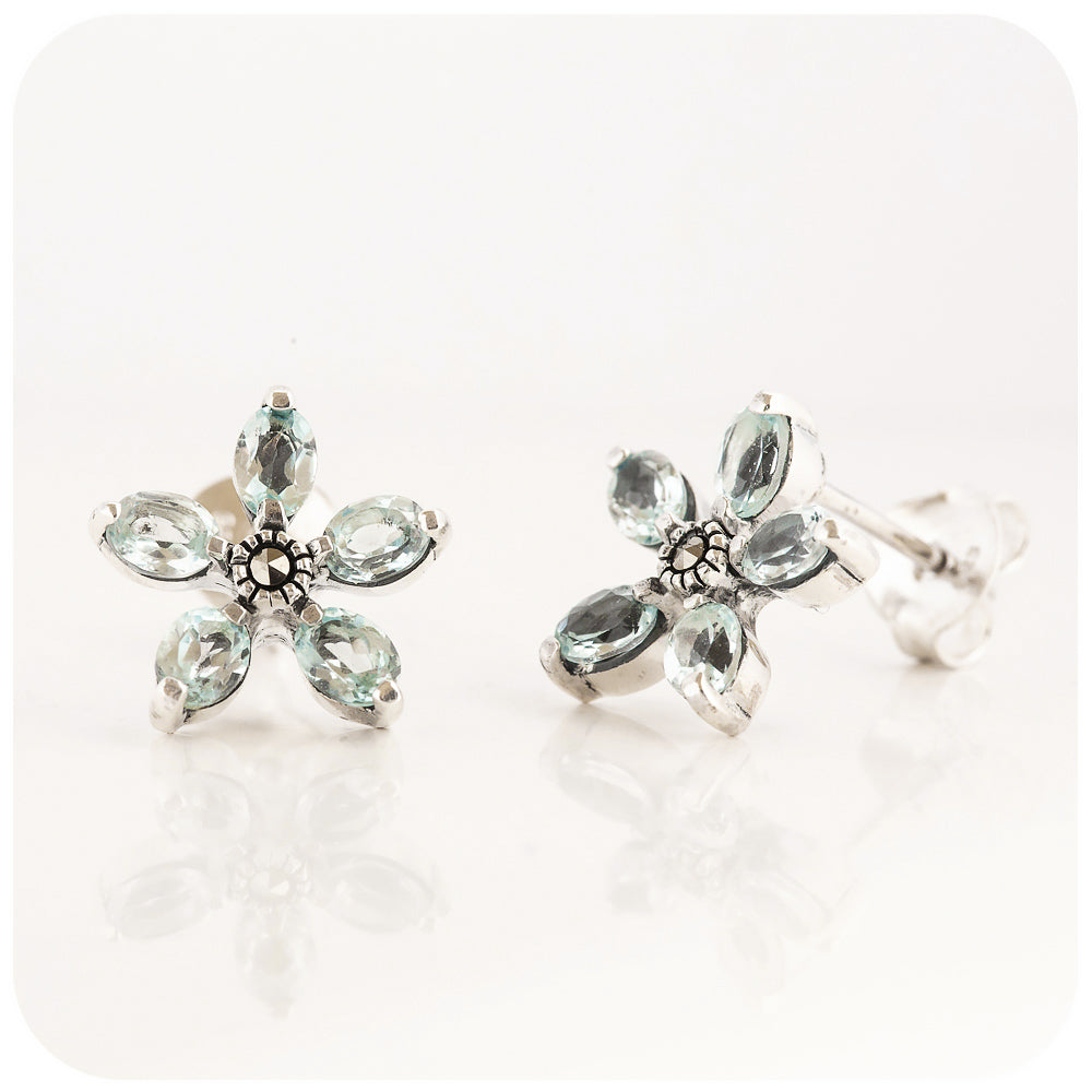 Sky Blue Topaz Flower Stud Earrings