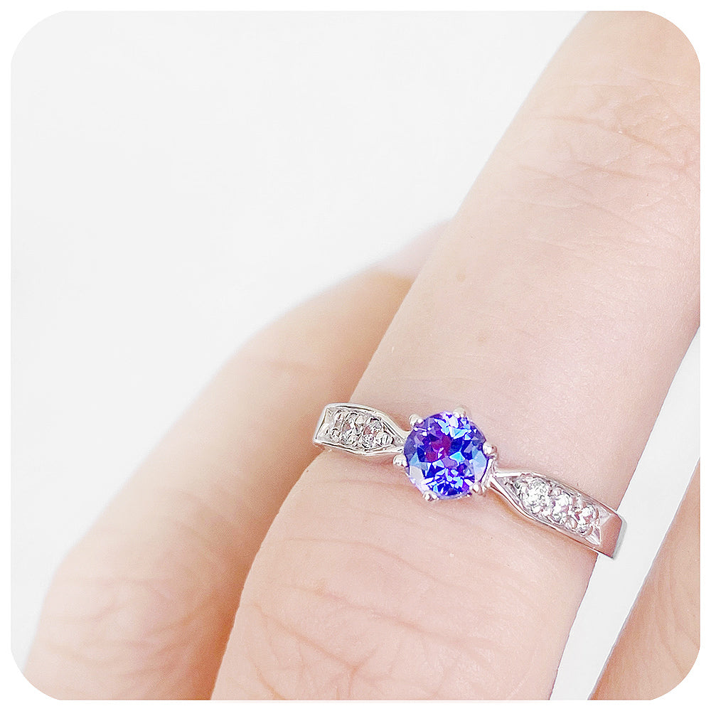 brilliant cut tanzanite solitaire ring