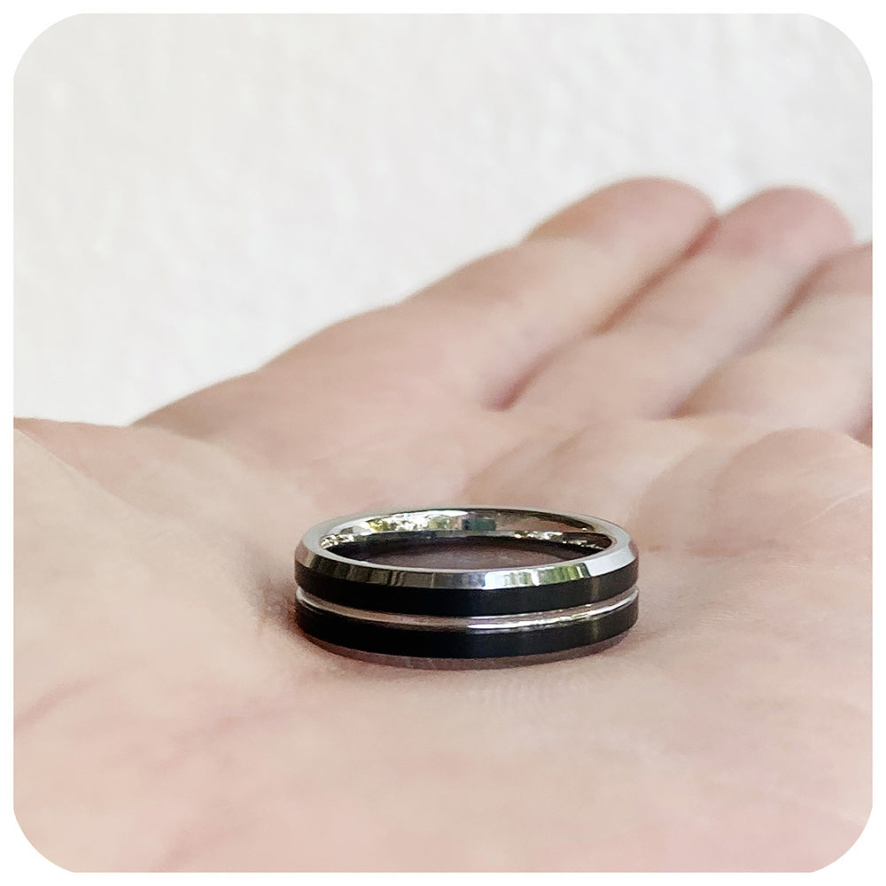 River, The Black Center Groove Men's Tungsten Ring - 6mm