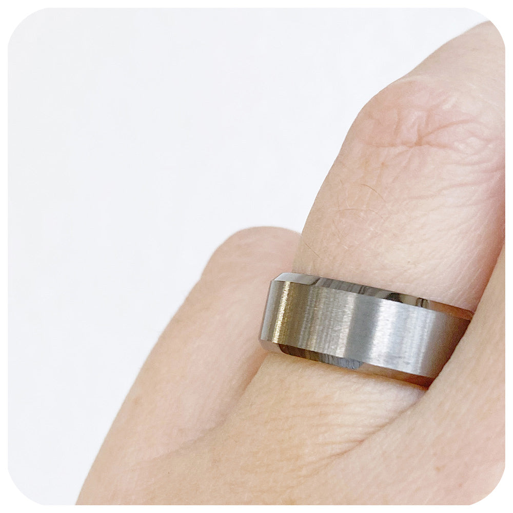 Brushed Bevelled Edge Tungsten Mens Wedding Ring - Victoria's Jewellery