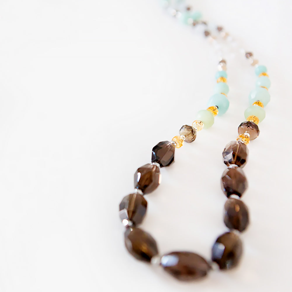 Smoky Quartz, Amazonite, Citrine and Rock Crystal Necklace - 90cm - Victoria's Jewellery