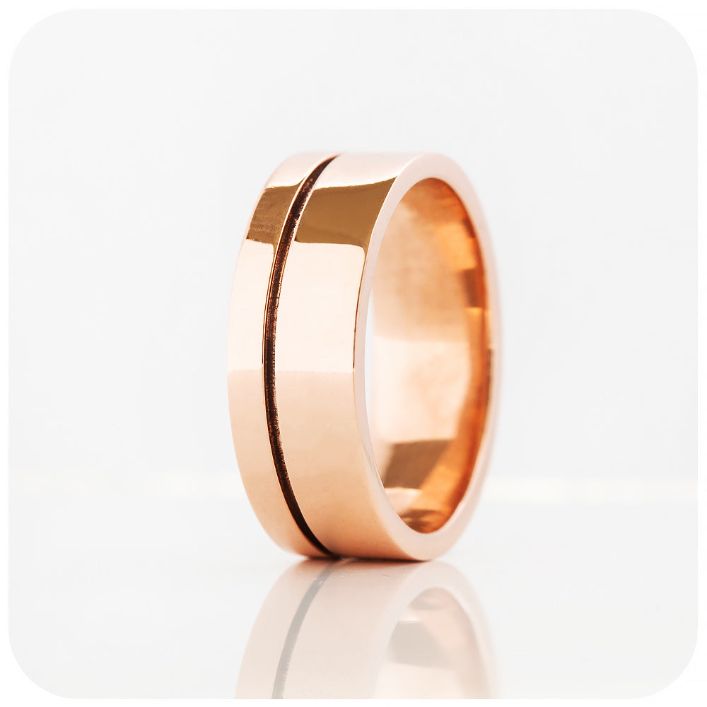 Angelo, a Solid Gold Grooved Mens Wedding Ring - Polished