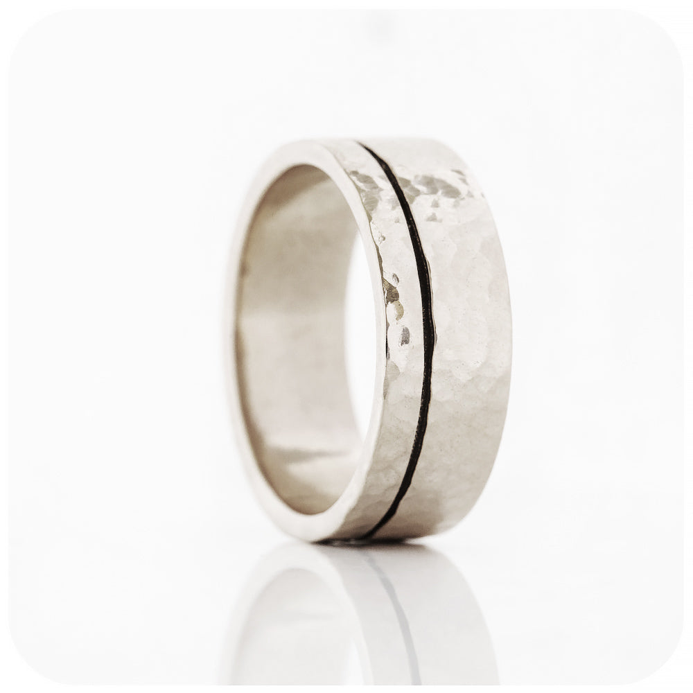 Angelo, a Solid Gold Grooved Mens Wedding Ring - Hammered