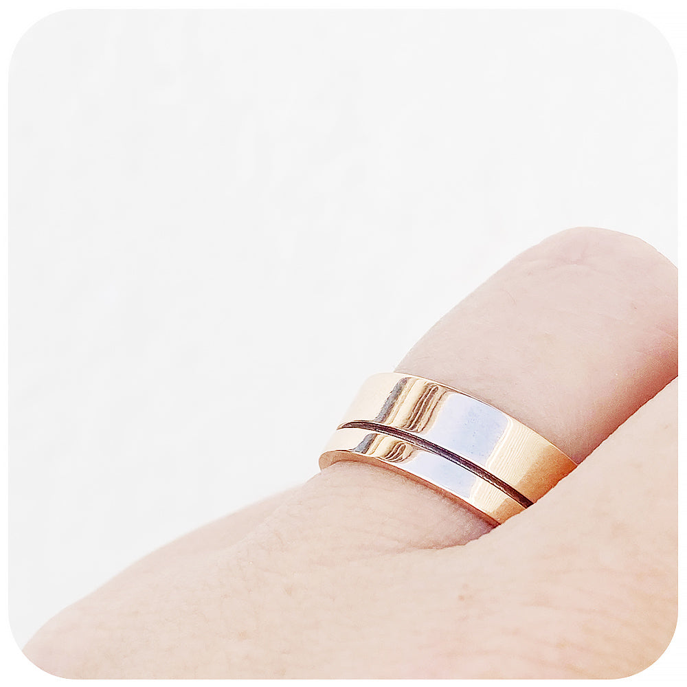 Angelo, a Solid Gold Grooved Mens Wedding Ring - Polished