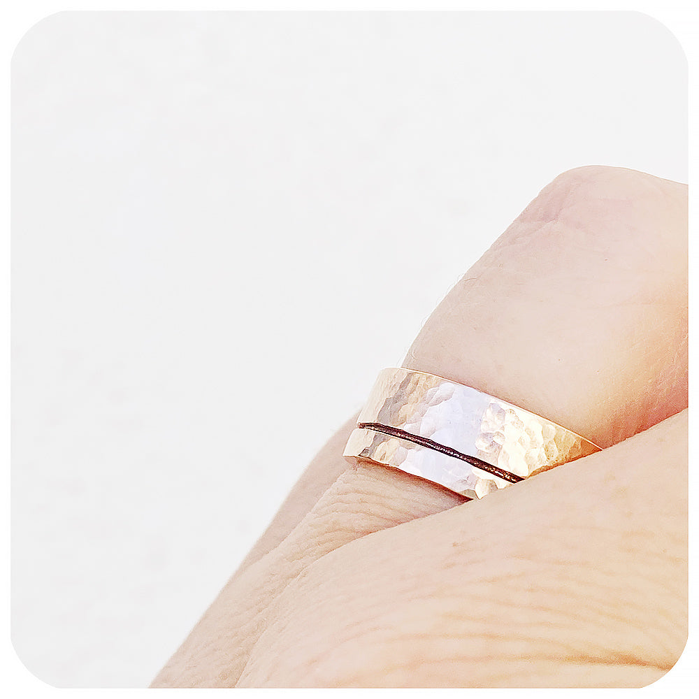 Angelo, a Solid Gold Grooved Mens Wedding Ring - Hammered