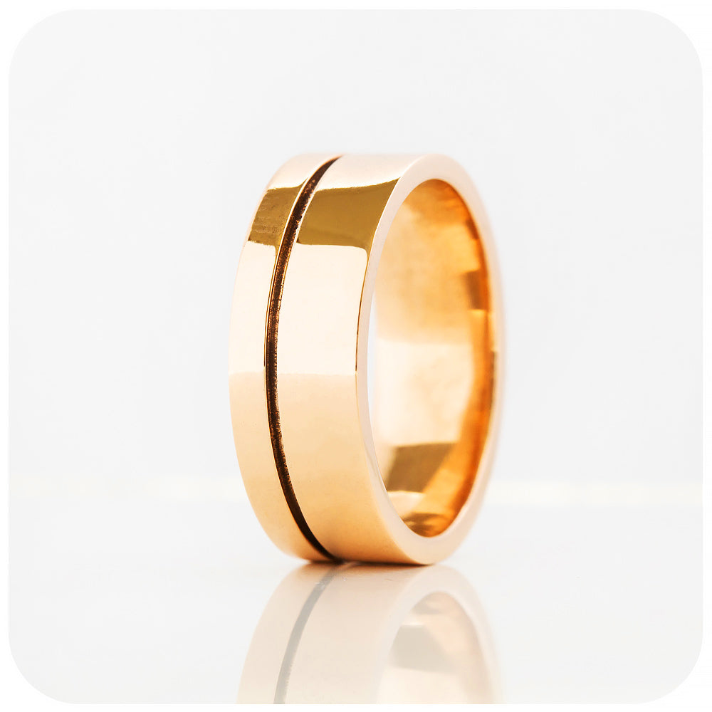 Angelo, a Solid Gold Grooved Mens Wedding Ring - Polished