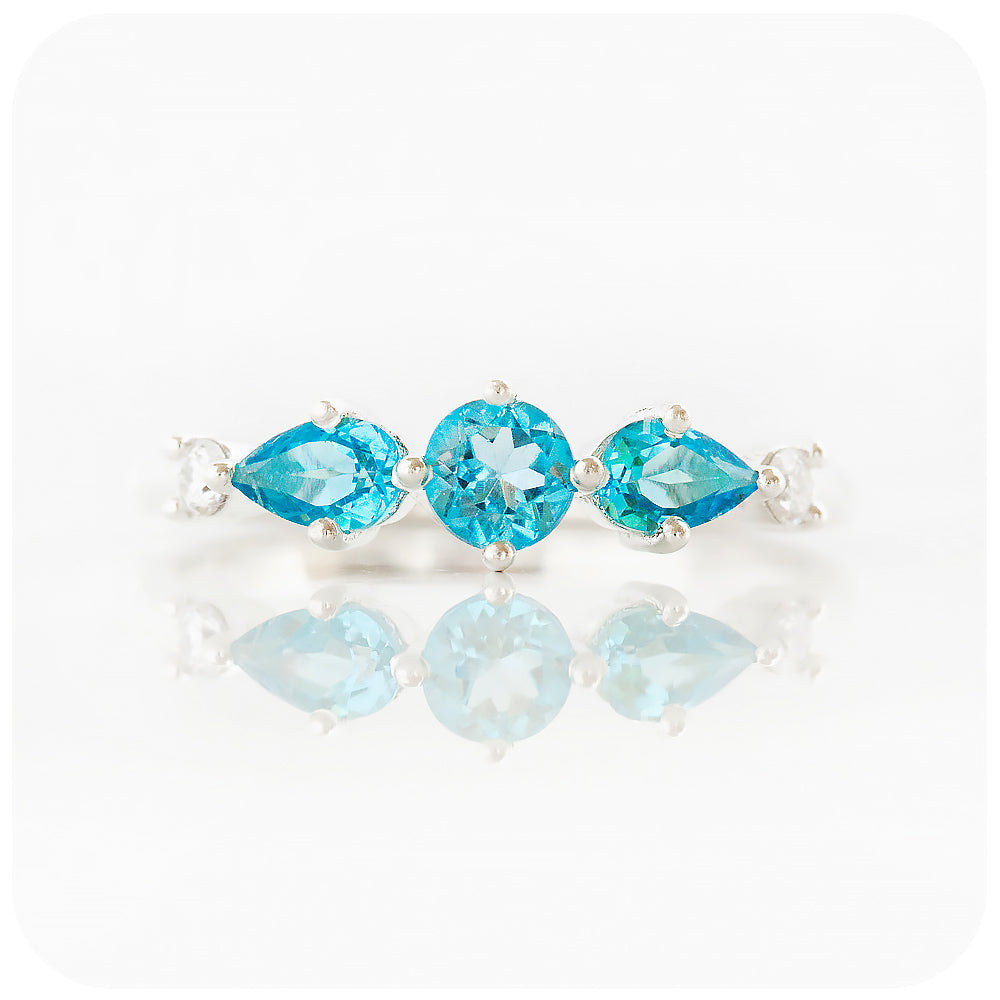 Swiss Blue Topaz and Moissanite half eternity stack ring - Victoria's Jewellery