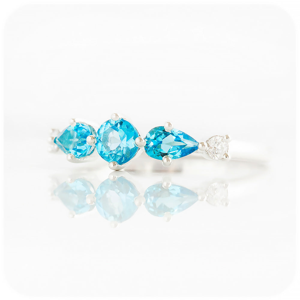 Swiss Blue Topaz and Moissanite half eternity stack ring - Victoria's Jewellery