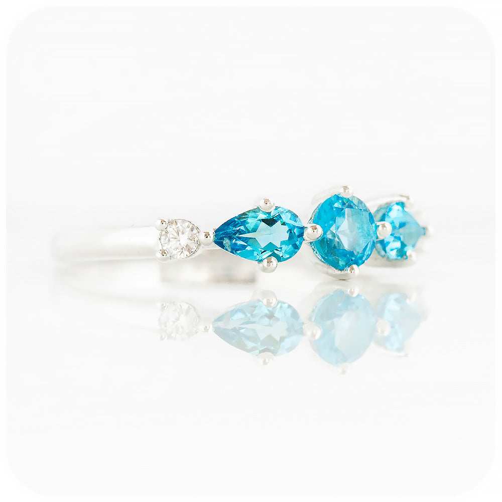 Swiss Blue Topaz and Moissanite half eternity stack ring - Victoria's Jewellery