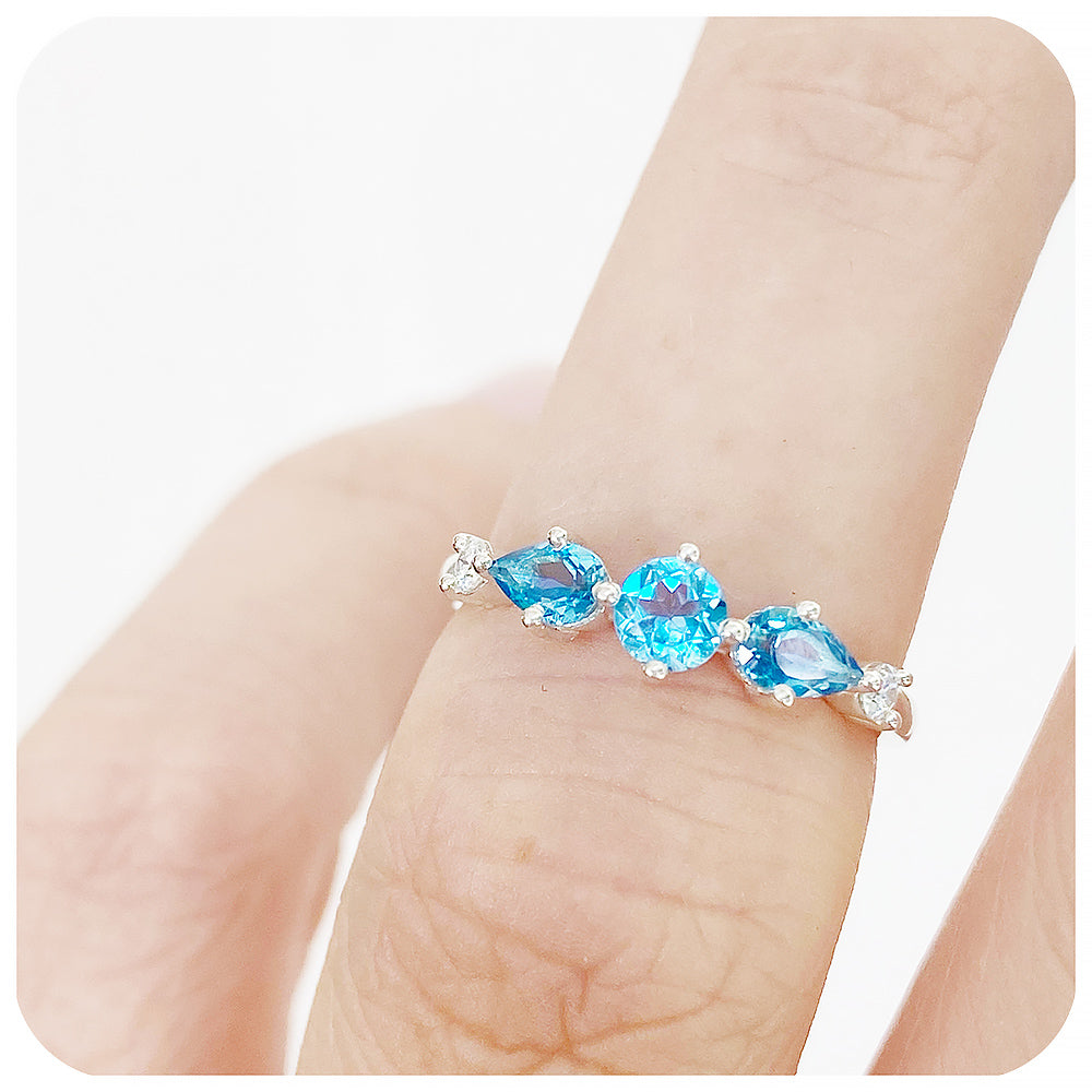 Swiss Blue Topaz and Moissanite half eternity stack ring - Victoria's Jewellery